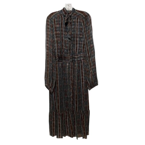 Paige Size 14 Gallery Necktie Long Sleeve V Neck Silk Blend Midi Dress NWT - Picture 4 of 10
